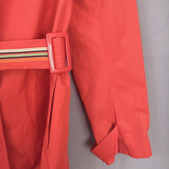 Vintage Talbots Trench Coat Womens Medium Orange Rain Jacket Short Belted - Picture 8 of 11